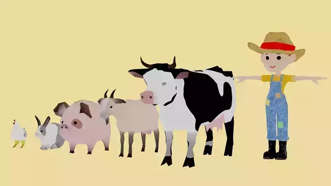 Farm animals and farmer boy