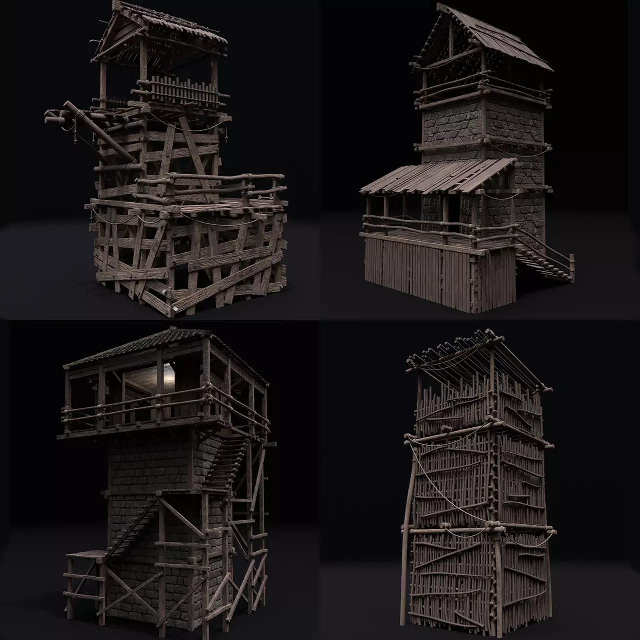 Realistic Medieval Watchtower Pack 3D Model Collection_0