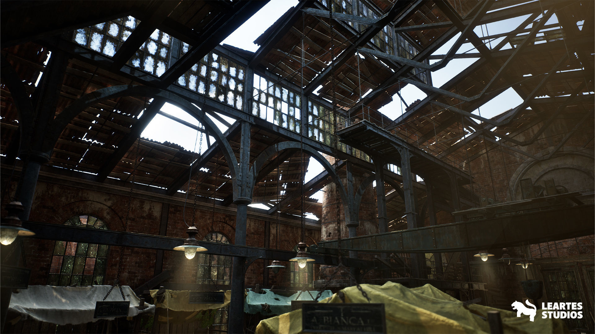 Victorian Market in Abandoned Factory Building Low-poly 3D model_5