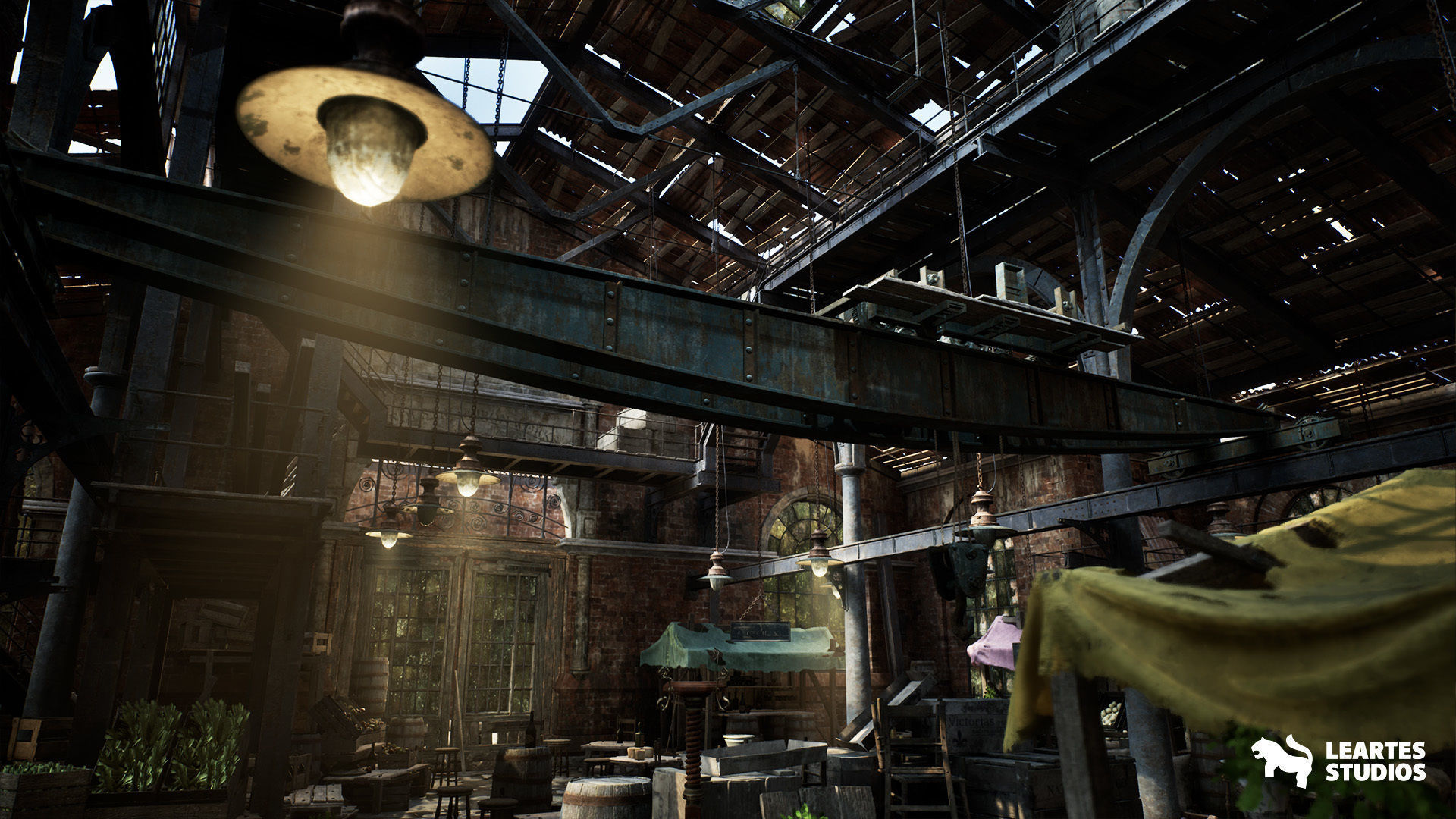 Victorian Market in Abandoned Factory Building Low-poly 3D model_9