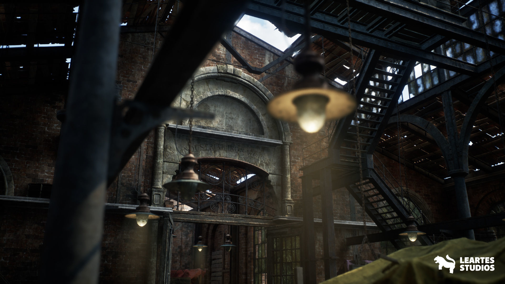 Victorian Market in Abandoned Factory Building Low-poly 3D model_25