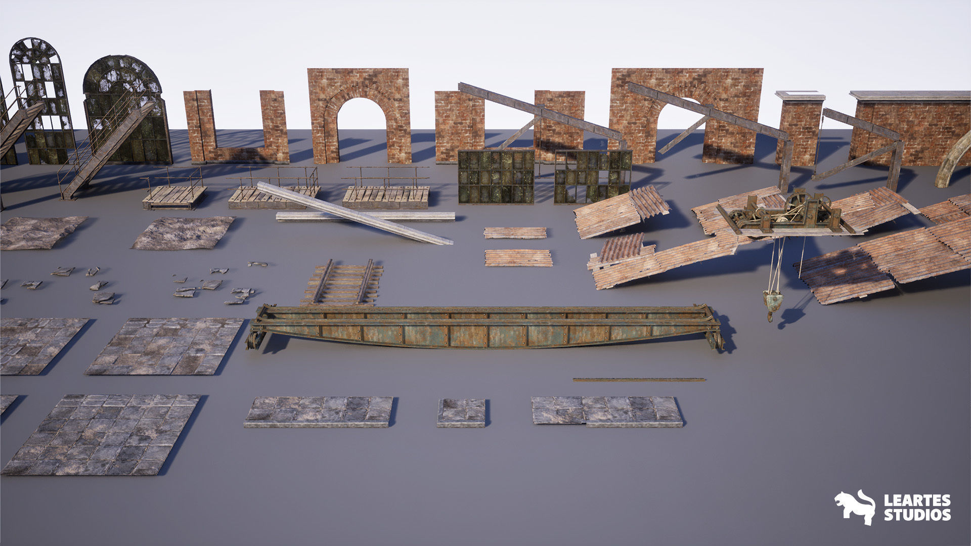 Victorian Market in Abandoned Factory Building Low-poly 3D model_27