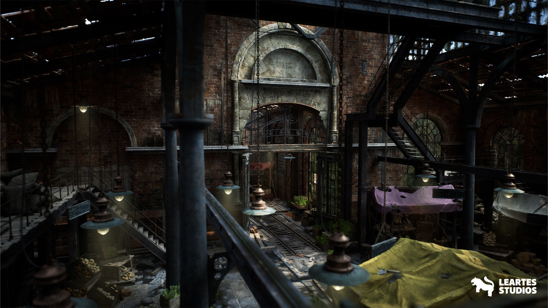 Victorian Market in Abandoned Factory Building Low-poly 3D model_2