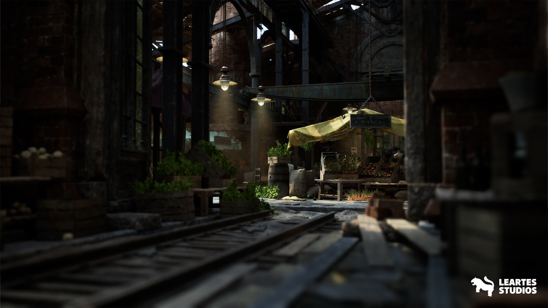 Victorian Market in Abandoned Factory Building Low-poly 3D model_3