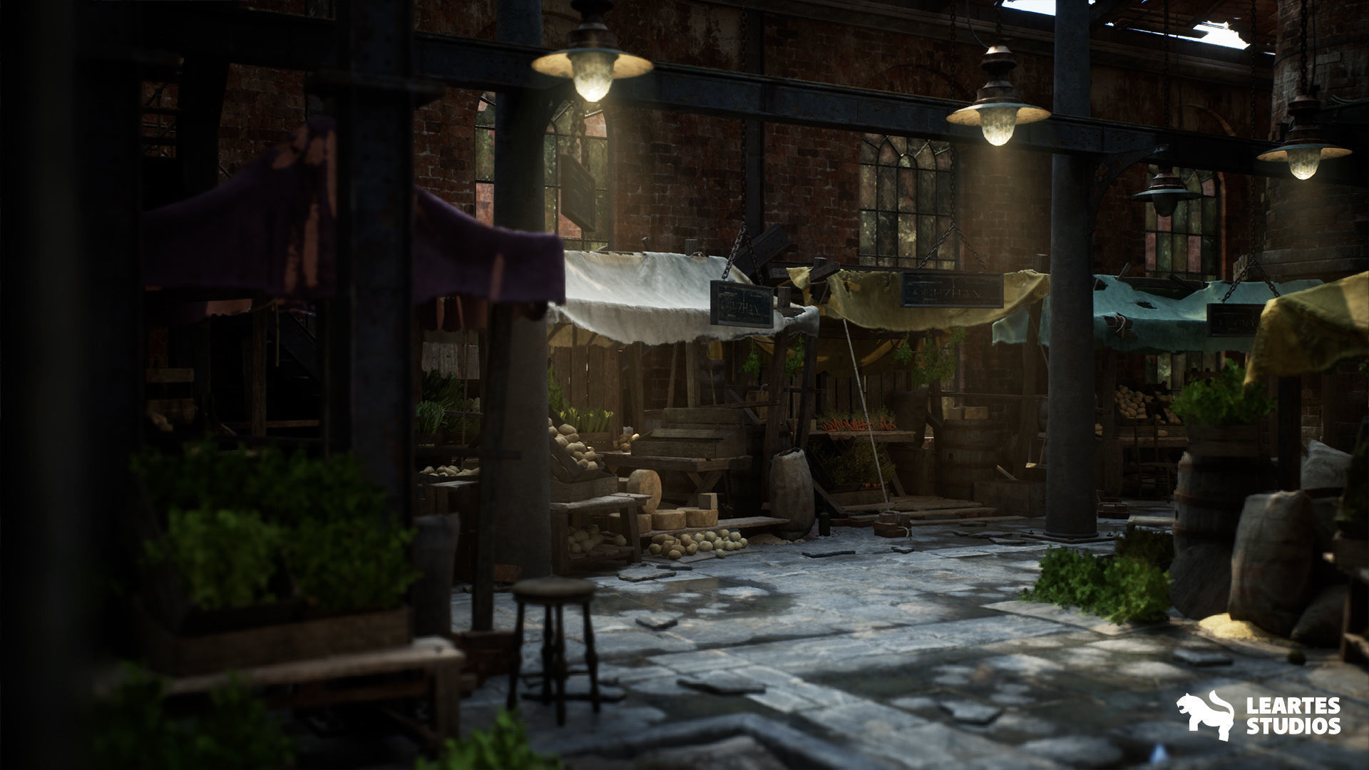 Victorian Market in Abandoned Factory Building Low-poly 3D model_17