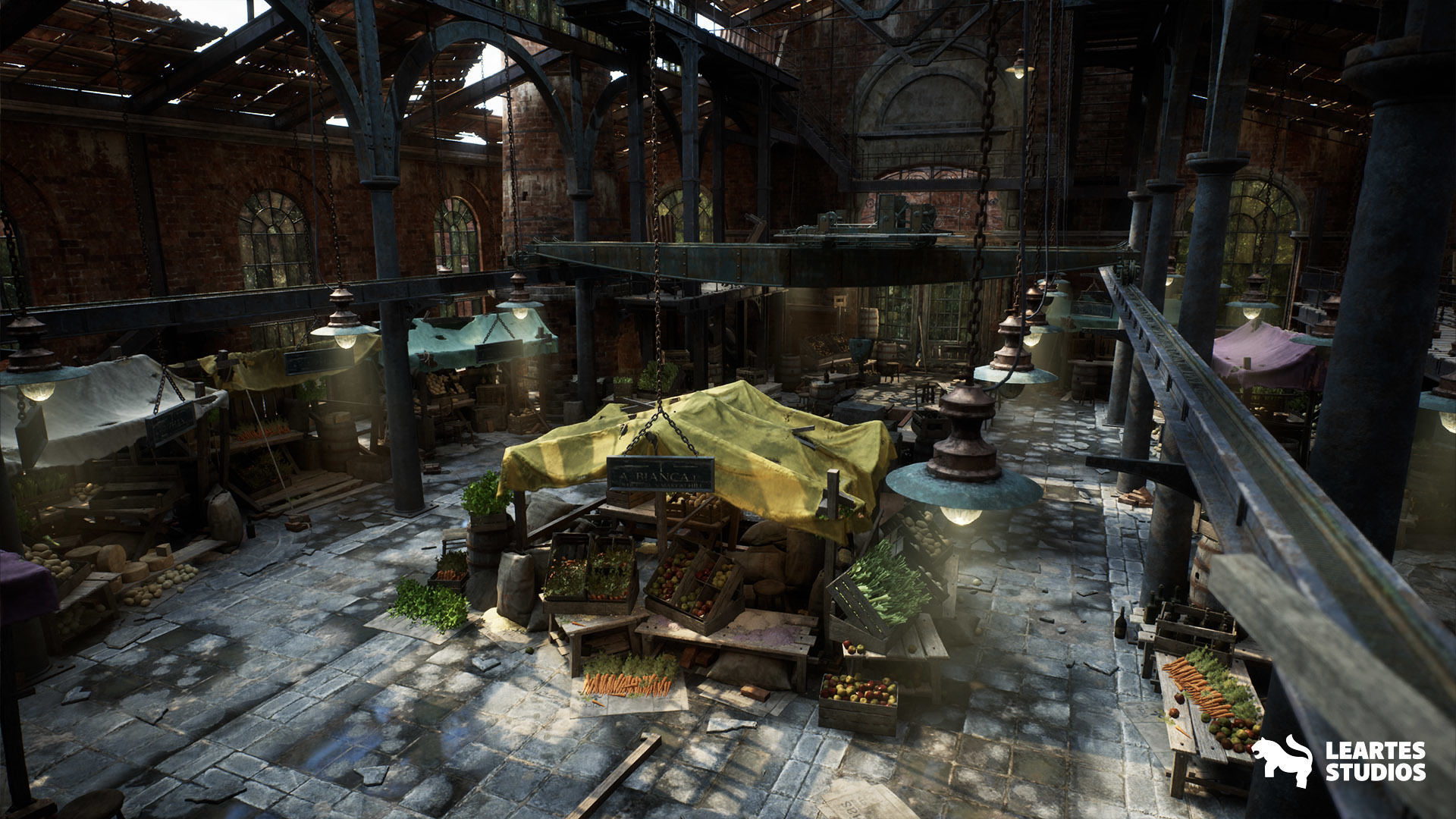 Victorian Market in Abandoned Factory Building Low-poly 3D model_10