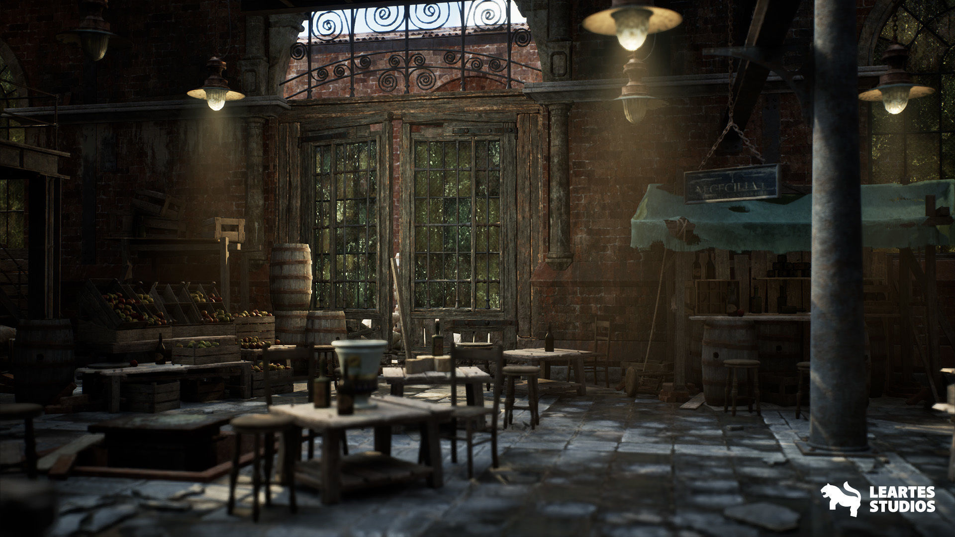 Victorian Market in Abandoned Factory Building Low-poly 3D model_13