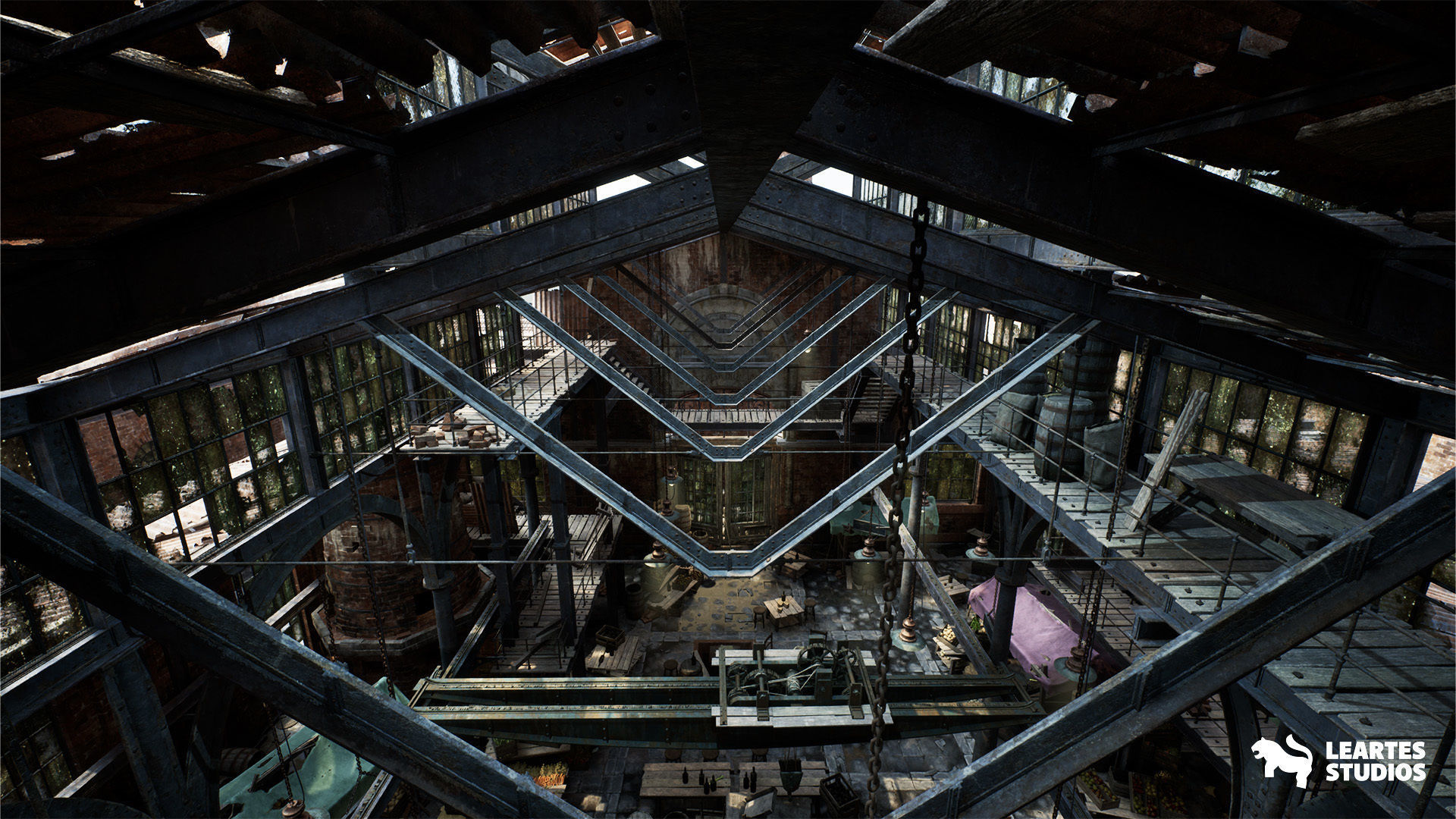 Victorian Market in Abandoned Factory Building Low-poly 3D model_4