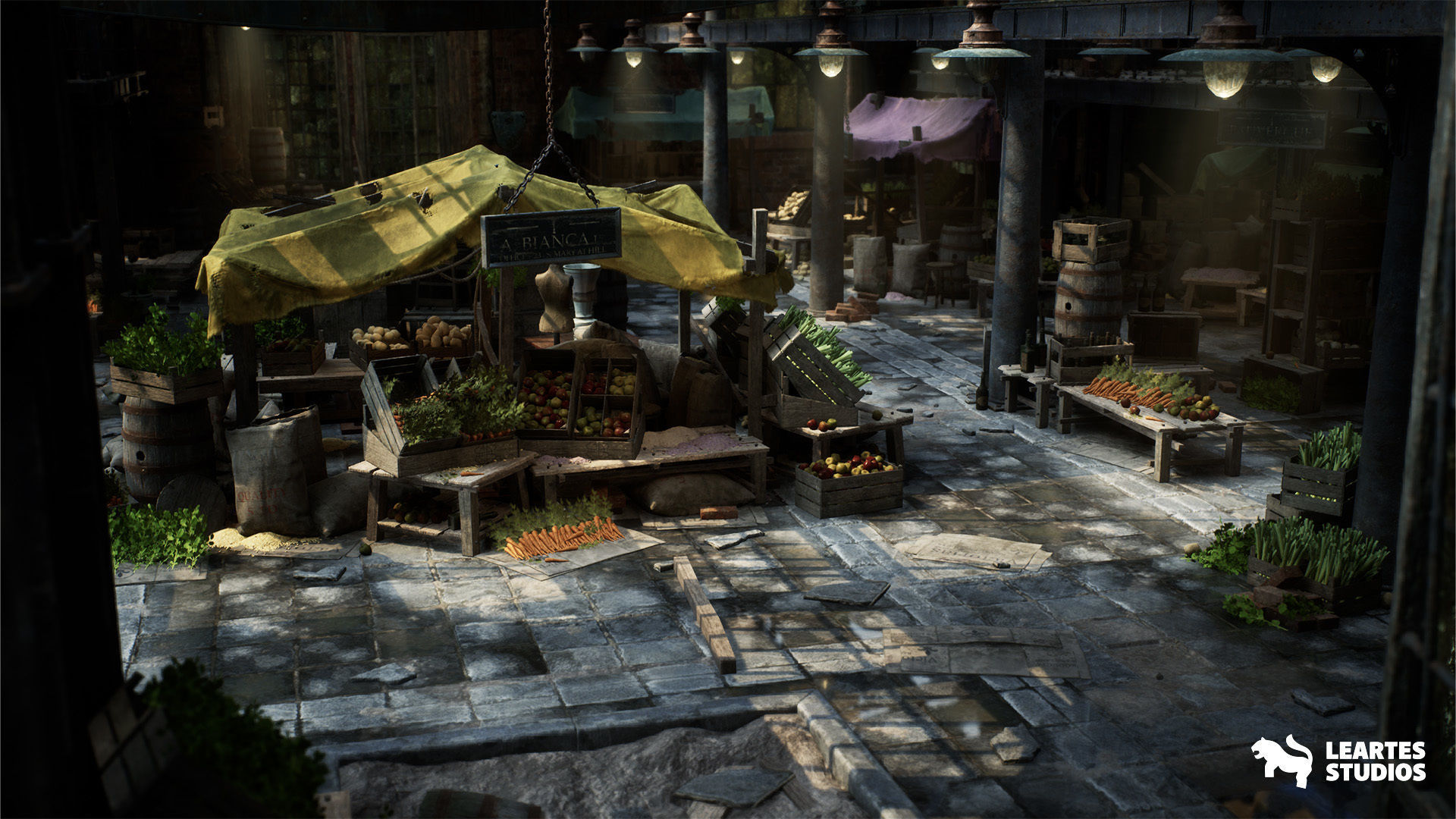 Victorian Market in Abandoned Factory Building Low-poly 3D model_15