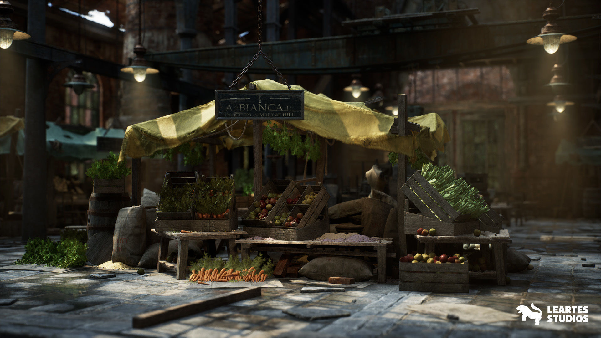 Victorian Market in Abandoned Factory Building Low-poly 3D model_12