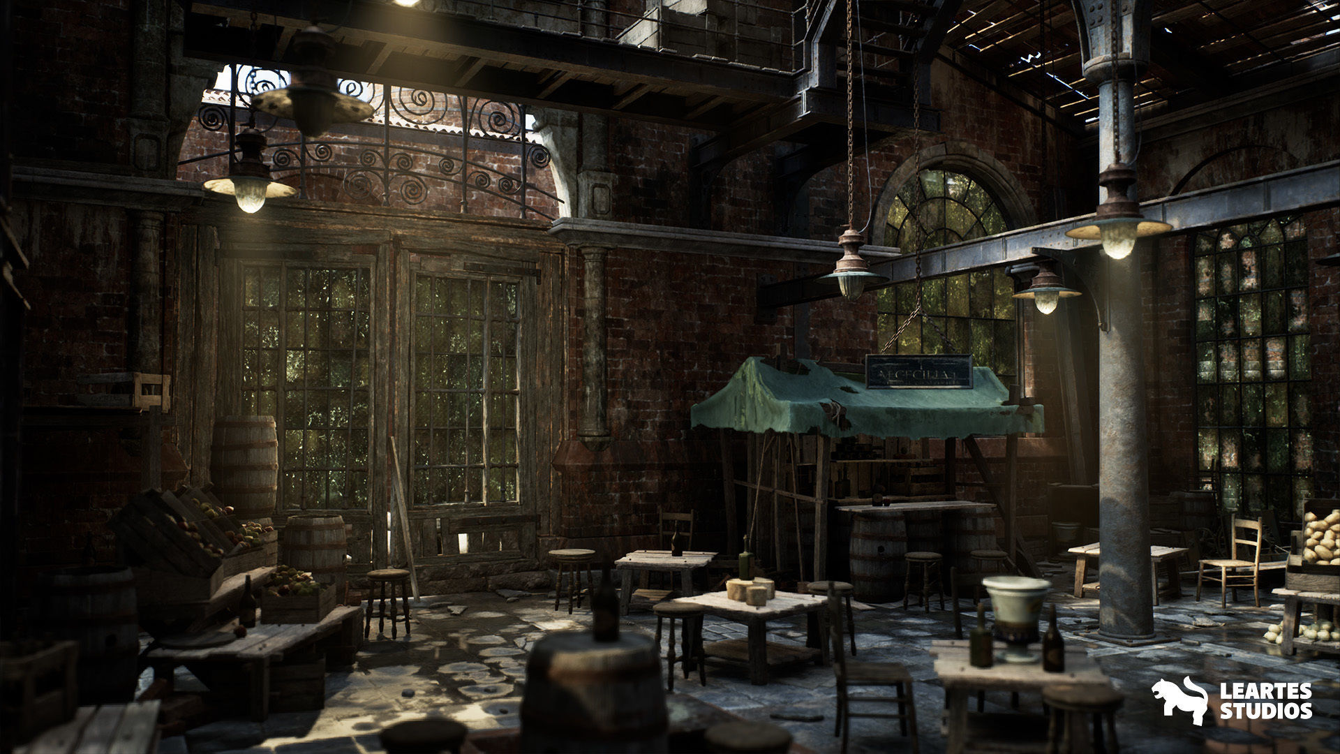 Victorian Market in Abandoned Factory Building Low-poly 3D model_8