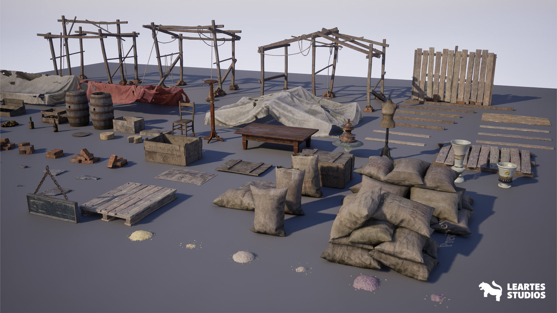 Victorian Market in Abandoned Factory Building Low-poly 3D model_29