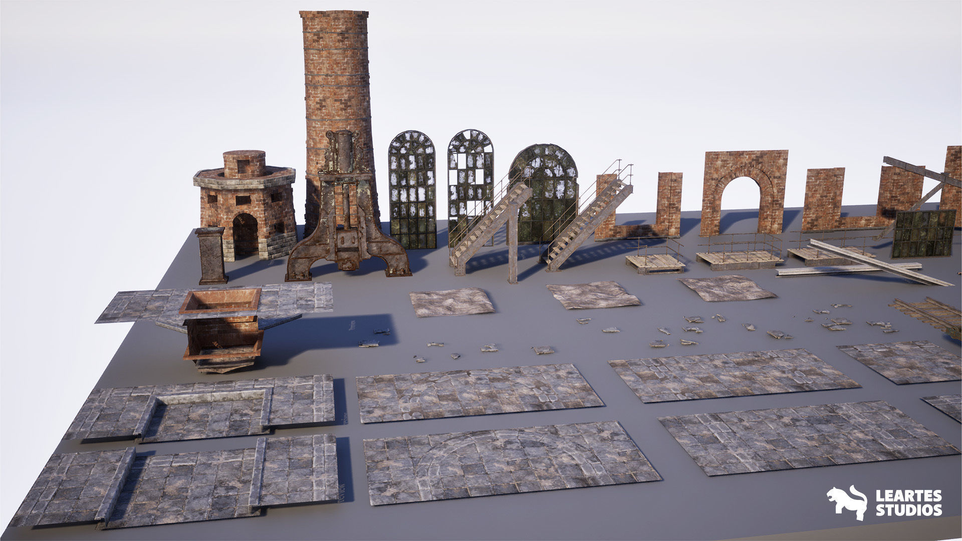 Victorian Market in Abandoned Factory Building Low-poly 3D model_28