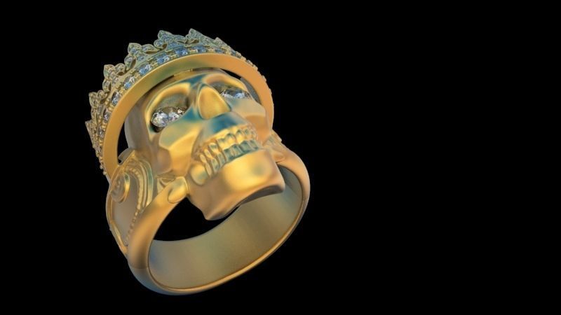 skull crown ring 3D print model_2
