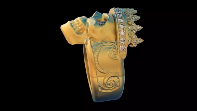 skull crown ring 3D print model_0