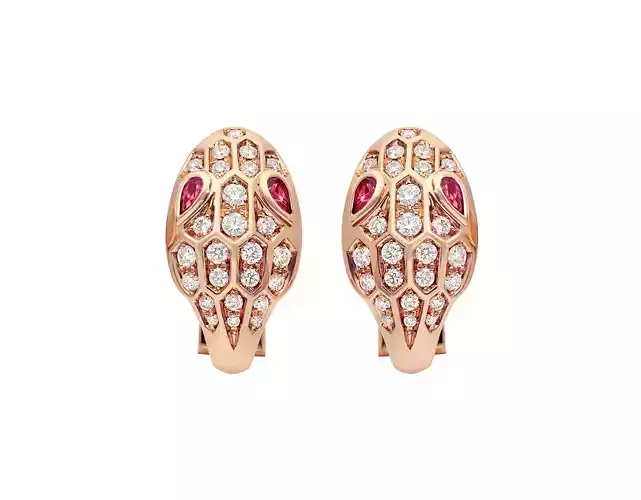 Serpenti Seduttori earrings in rose gold with rubellite eyes