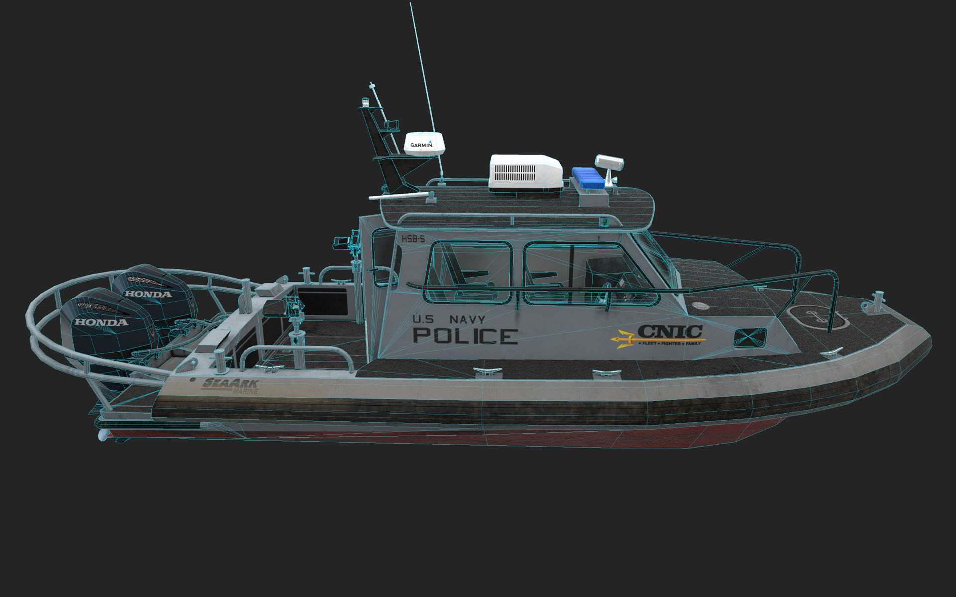 SeaArk US Navy Police Low-poly 3D model_10