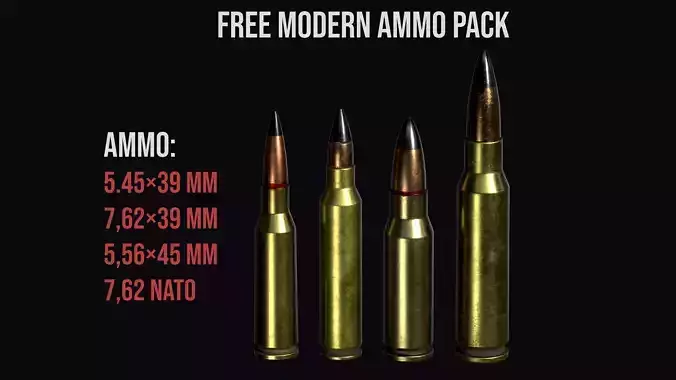 Modern cartridge for AR 10 AR 15 AK 74 AKM free ammo pack Free low-poly 3D model