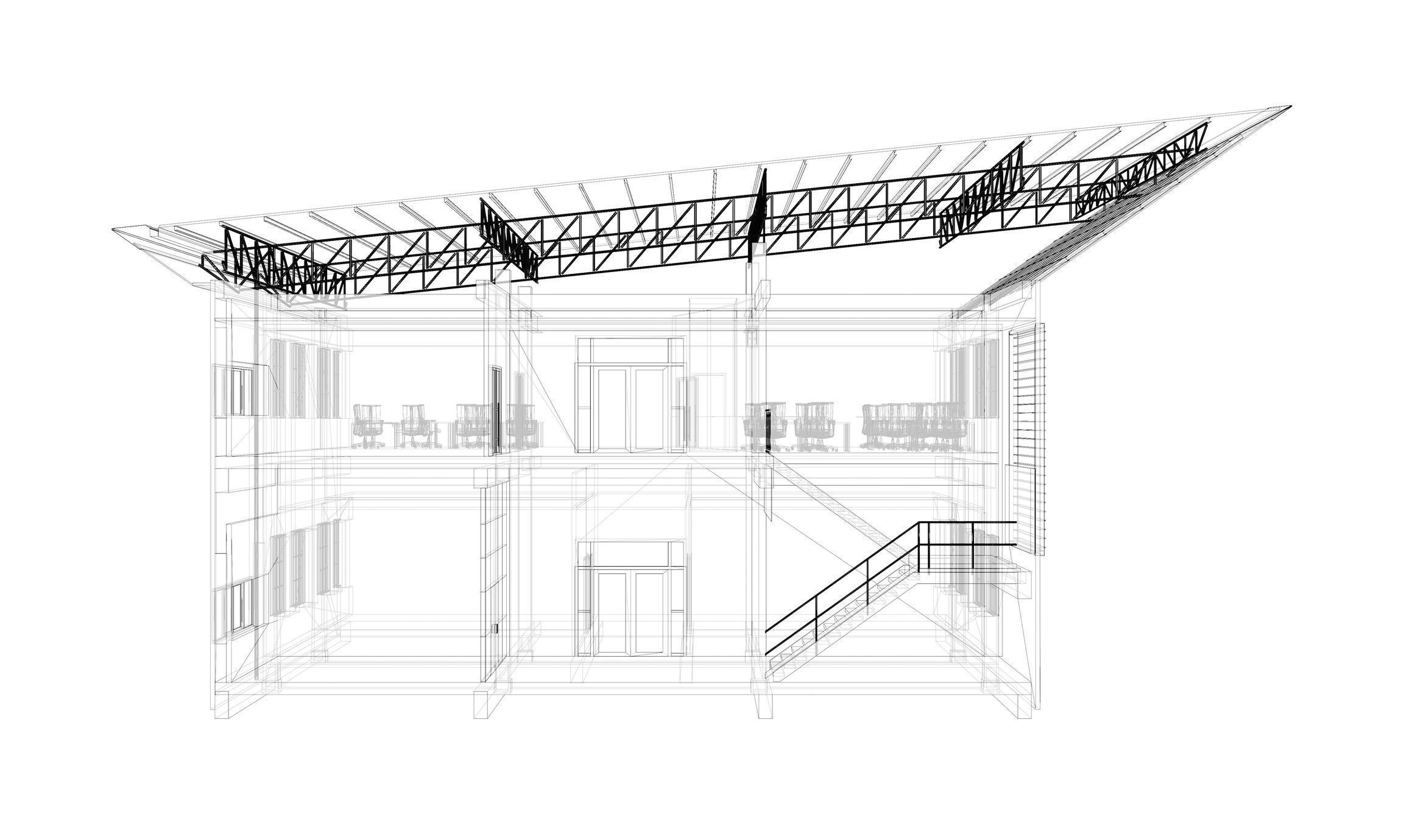 Office in section cut 3D model_5