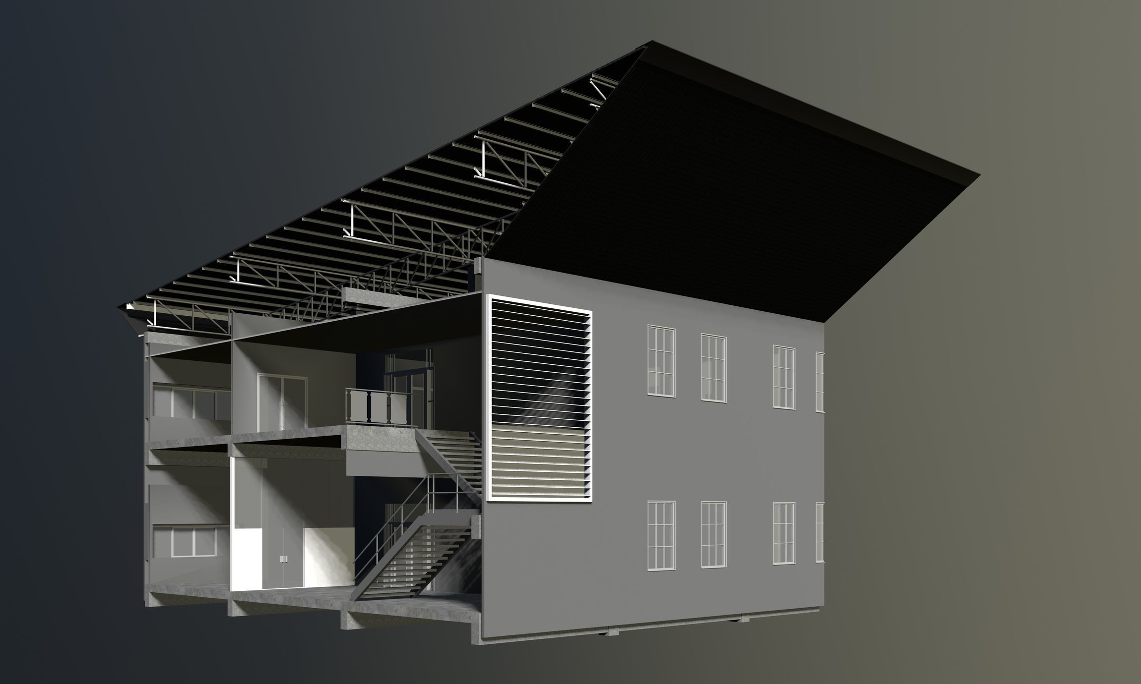Office in section cut 3D model_3