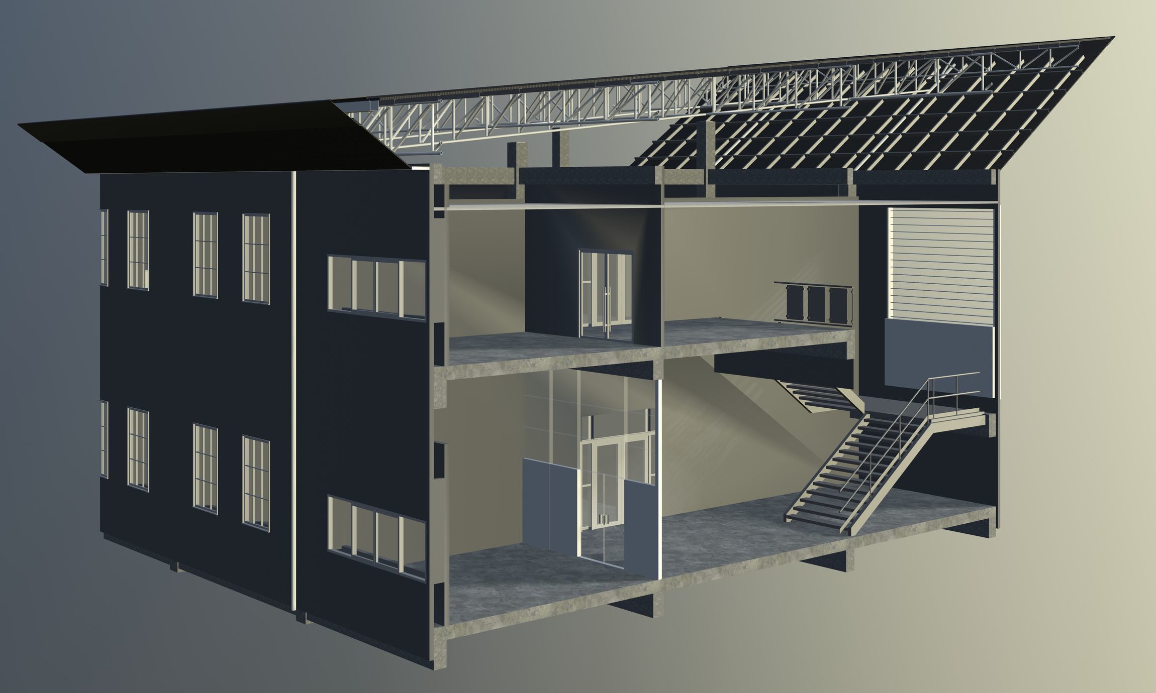 Office in section cut 3D model_4