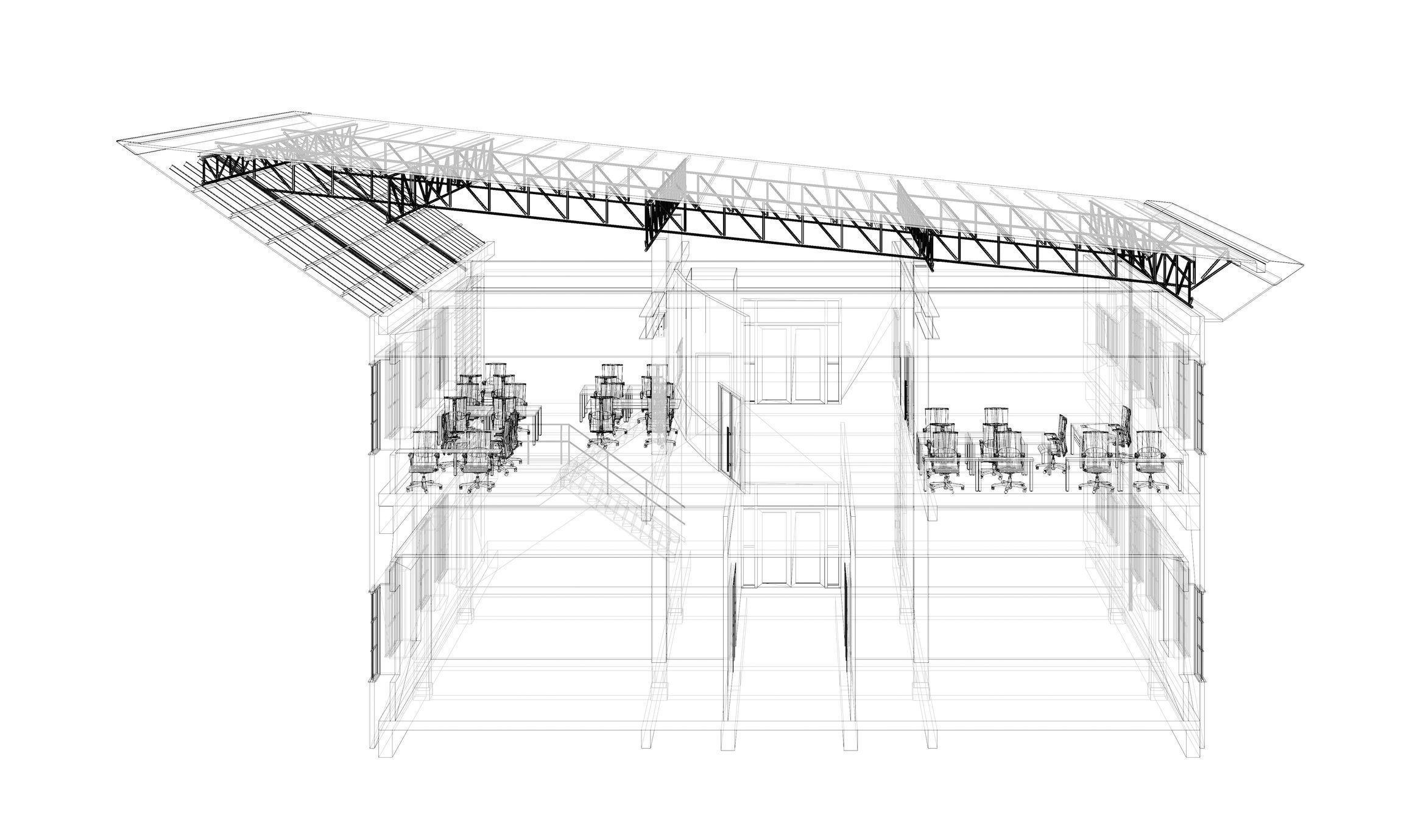 Office in section cut 3D model_8