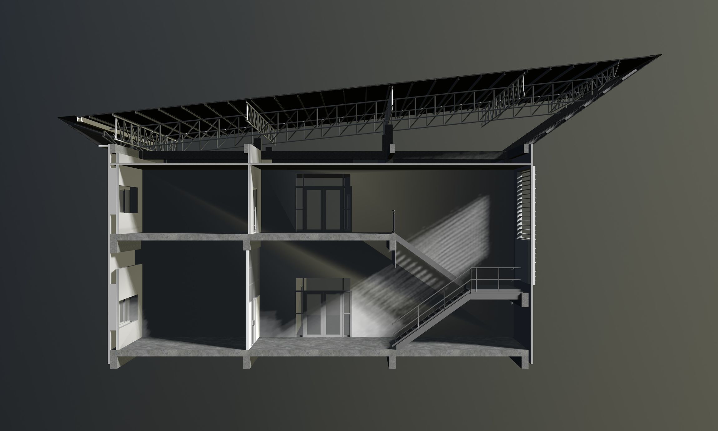 Office in section cut 3D model_2