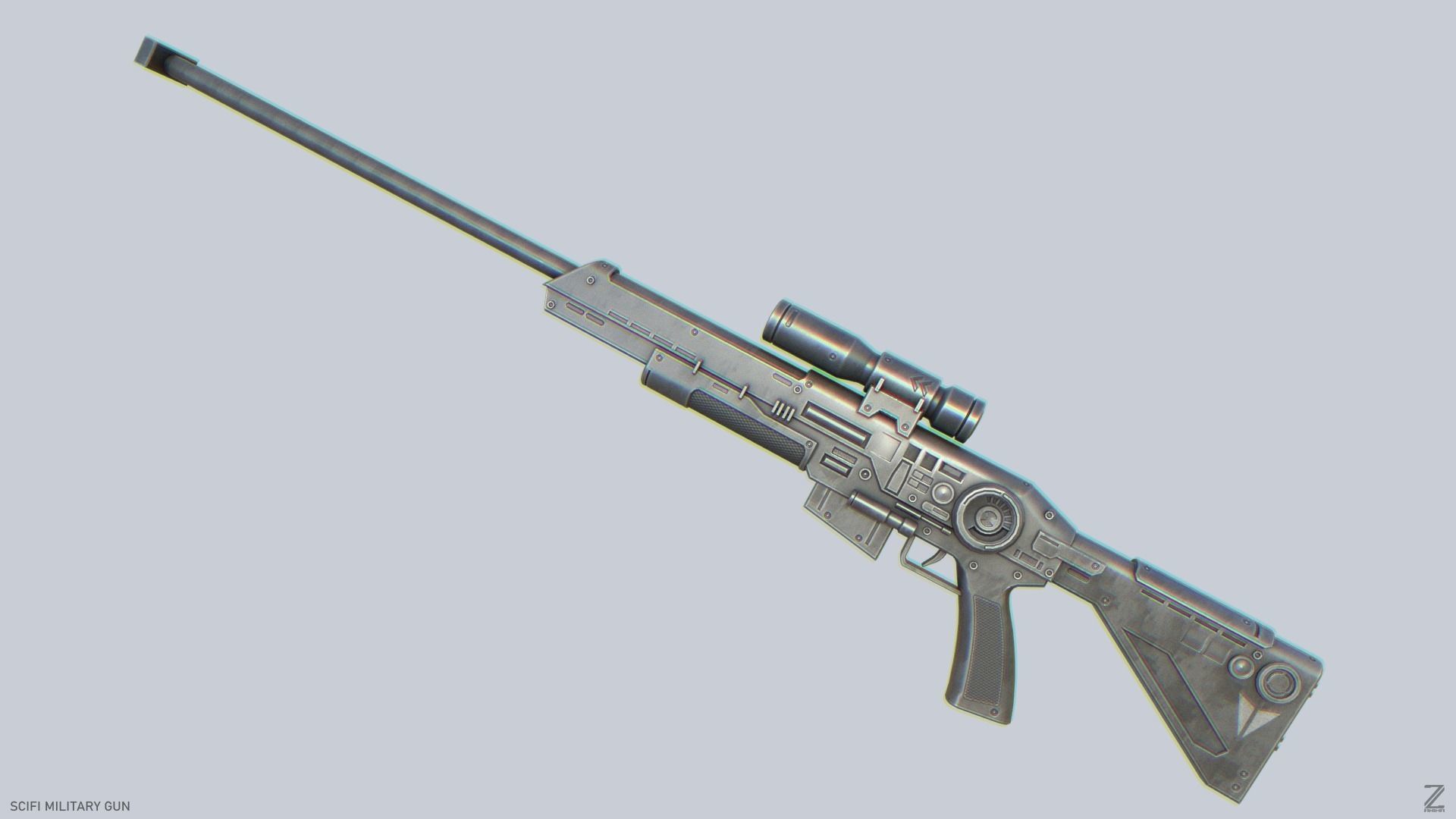 Scifi military gun Low-poly 3D model_5