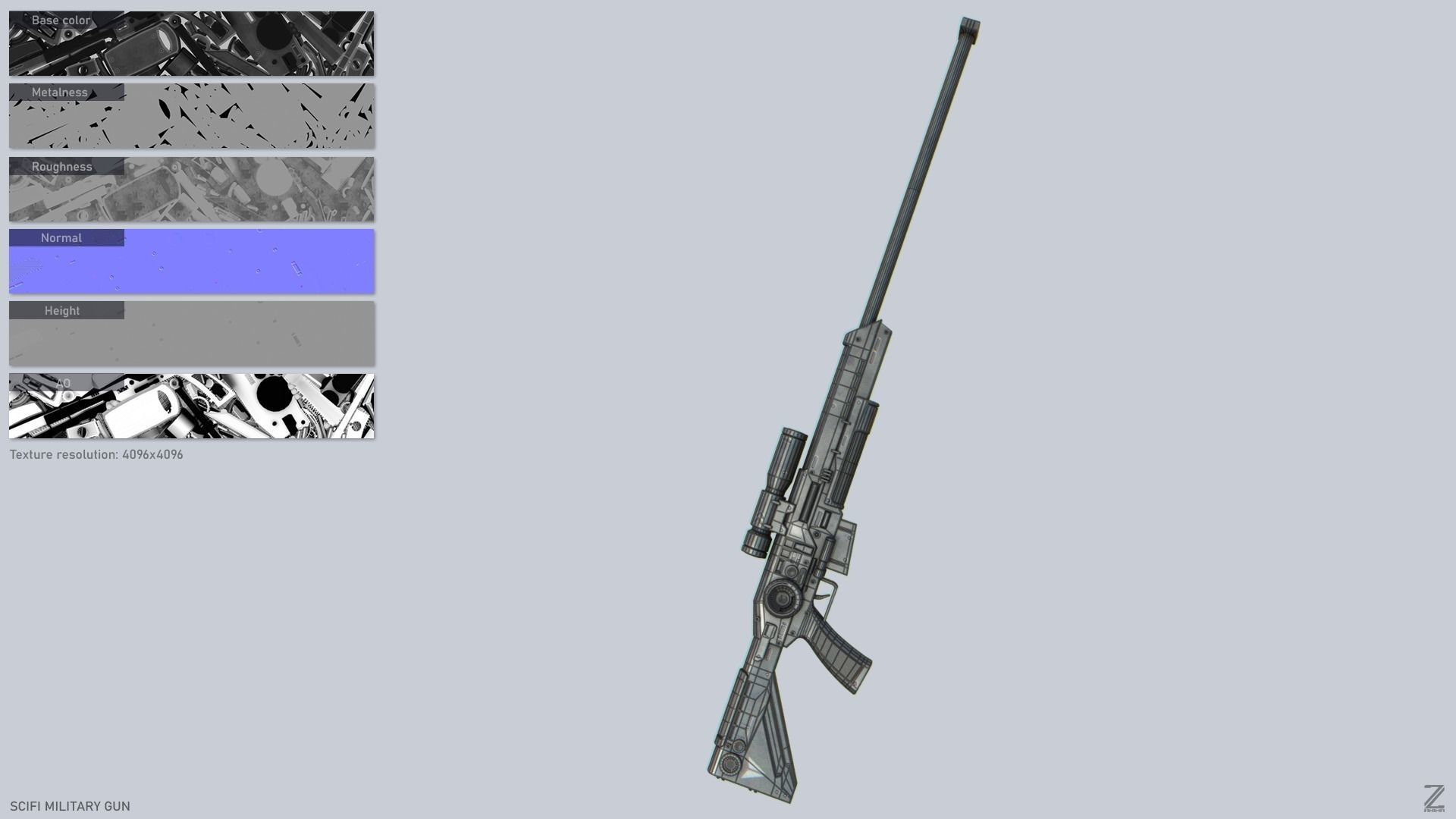 Scifi military gun Low-poly 3D model_2