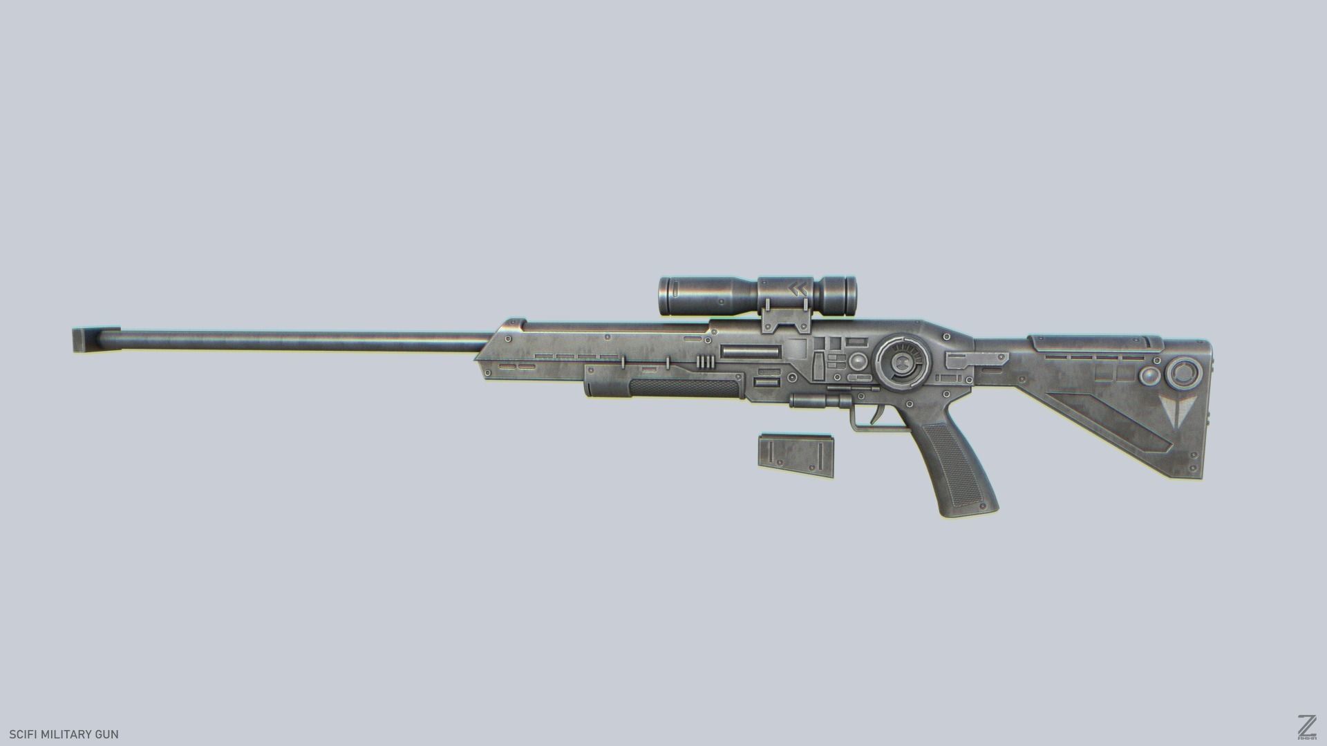 Scifi military gun Low-poly 3D model_4