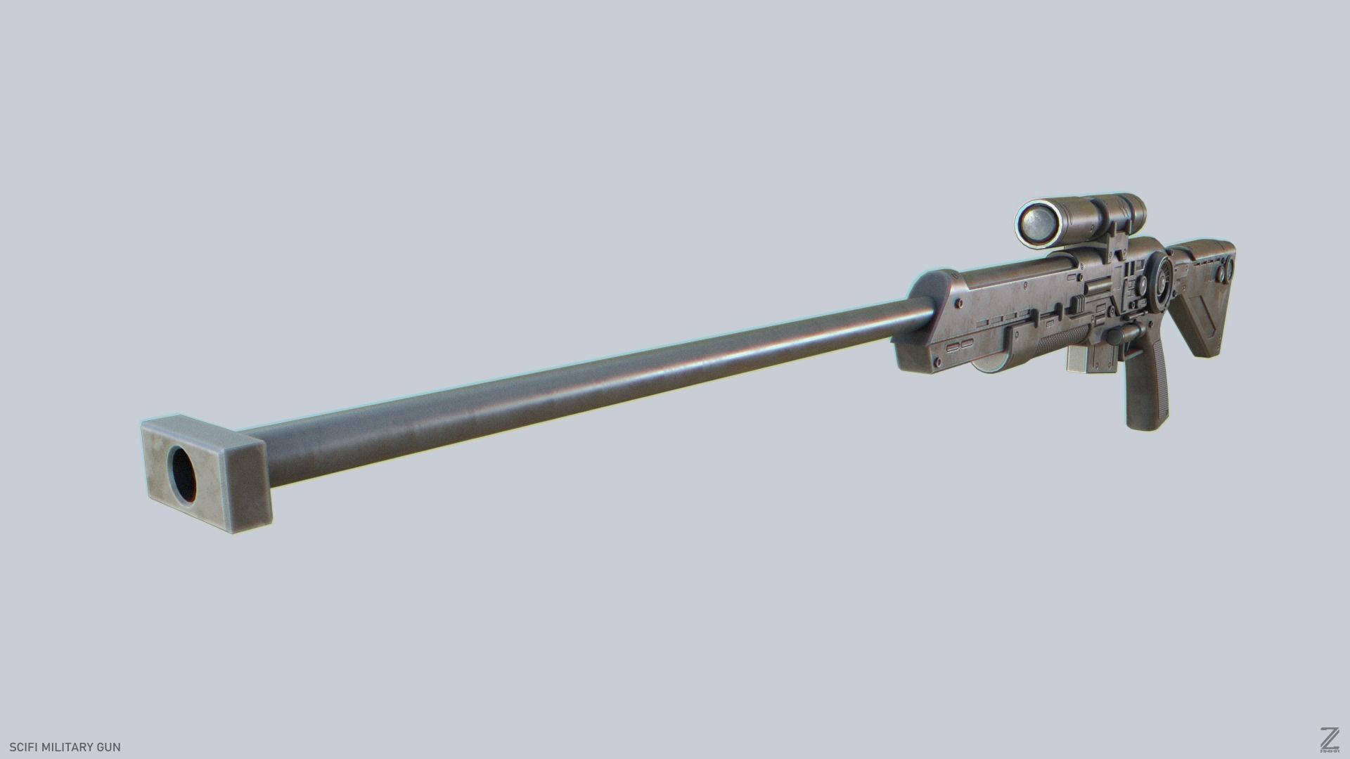 Scifi military gun Low-poly 3D model_6