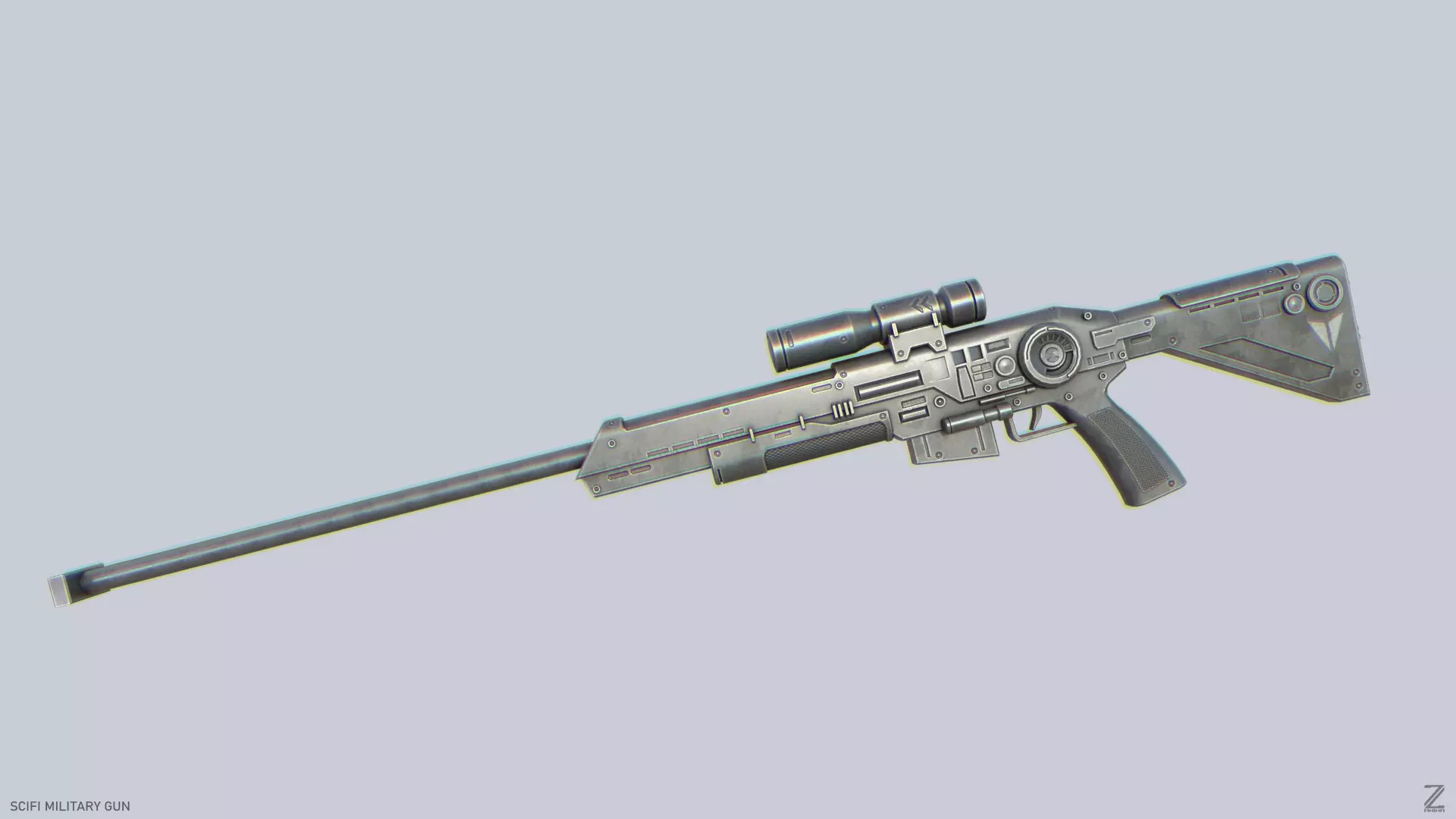 Scifi military gun Low-poly 3D model_0