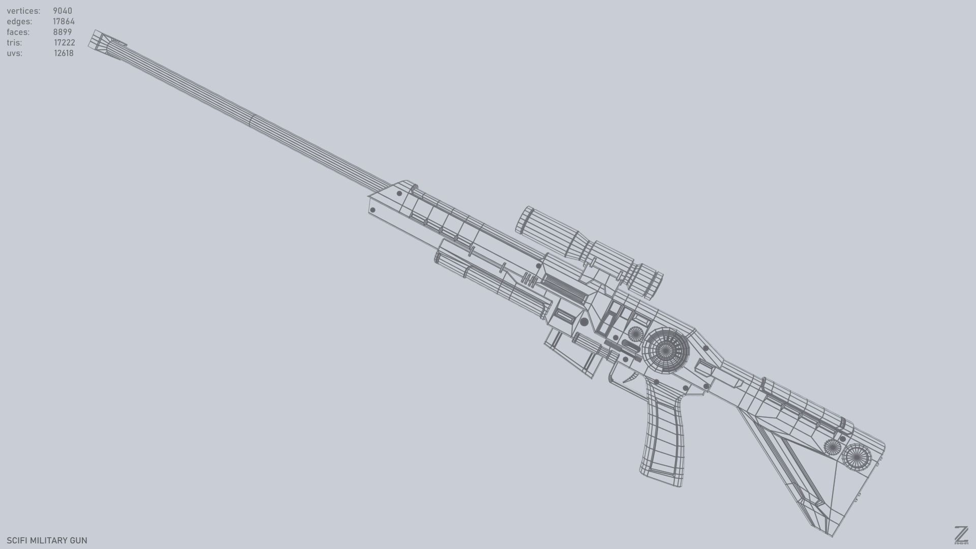 Scifi military gun Low-poly 3D model_14