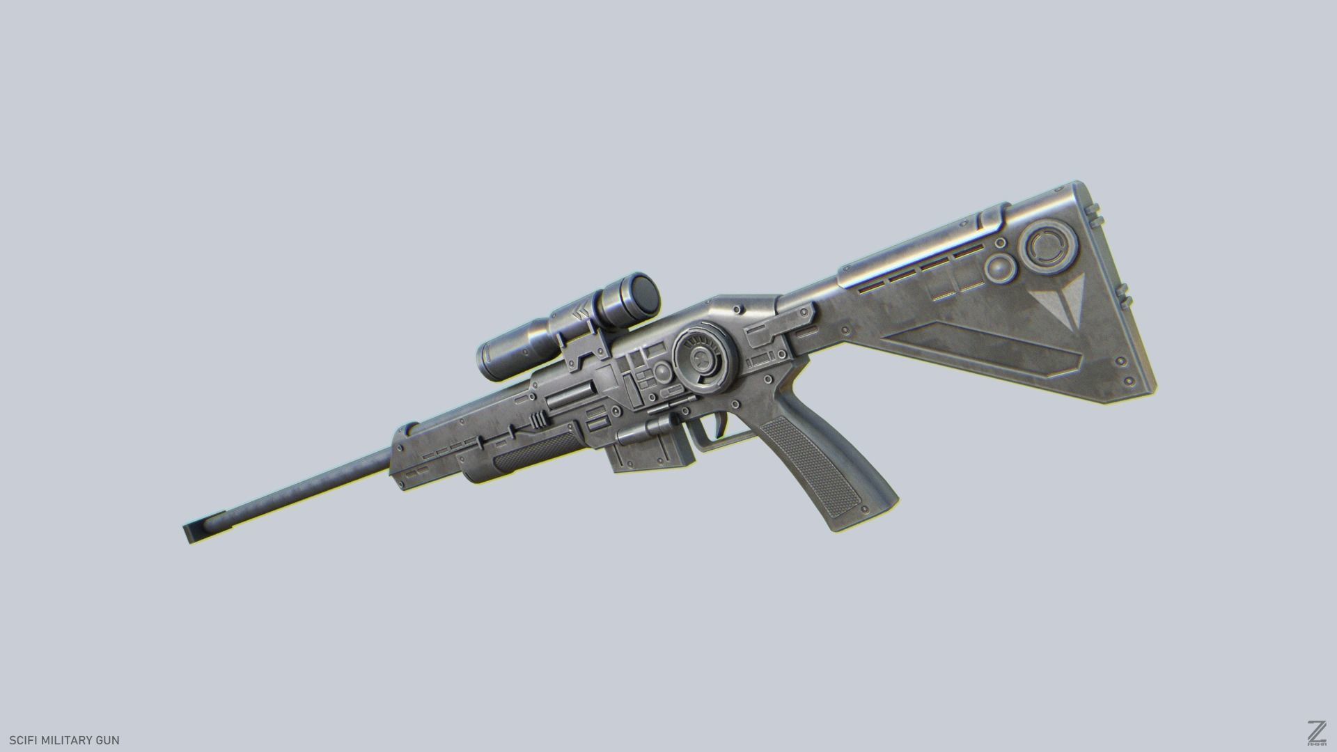 Scifi military gun Low-poly 3D model_1