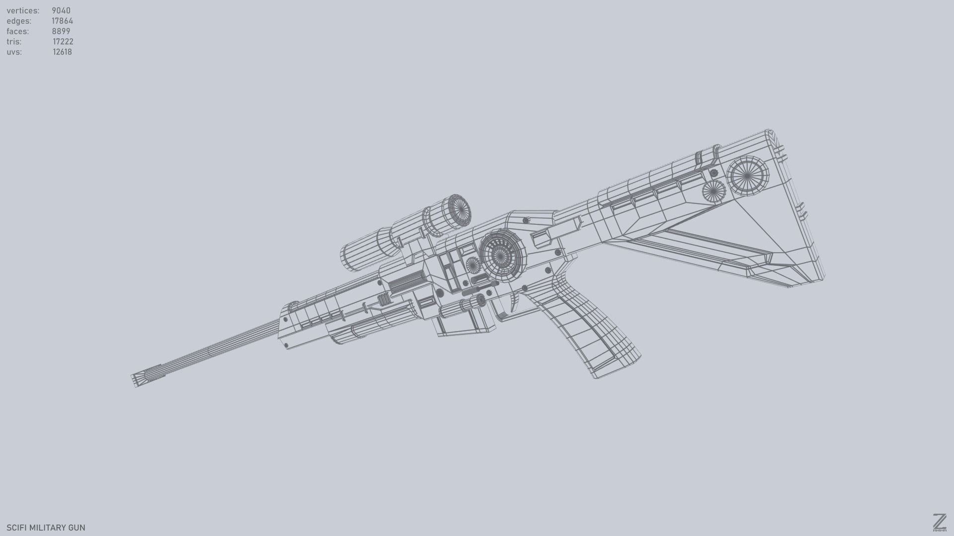 Scifi military gun Low-poly 3D model_11