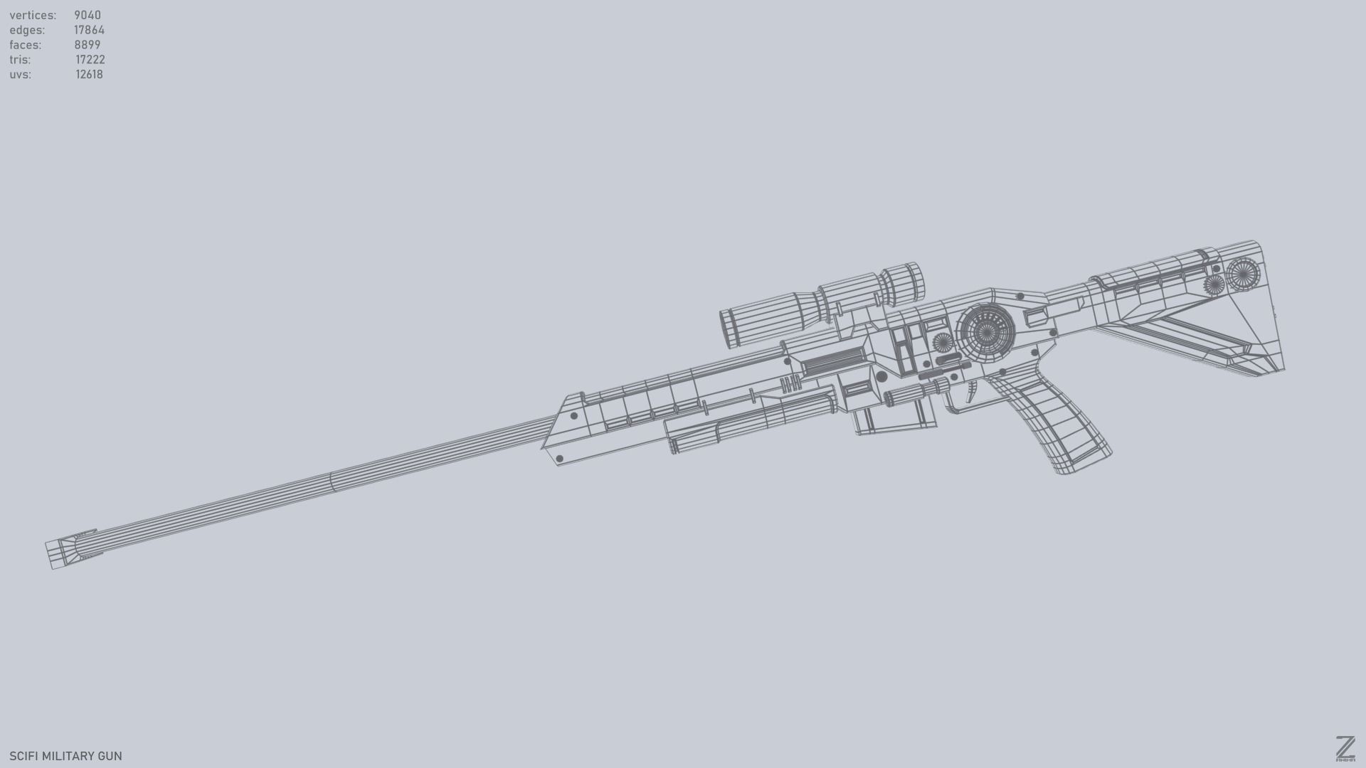 Scifi military gun Low-poly 3D model_10