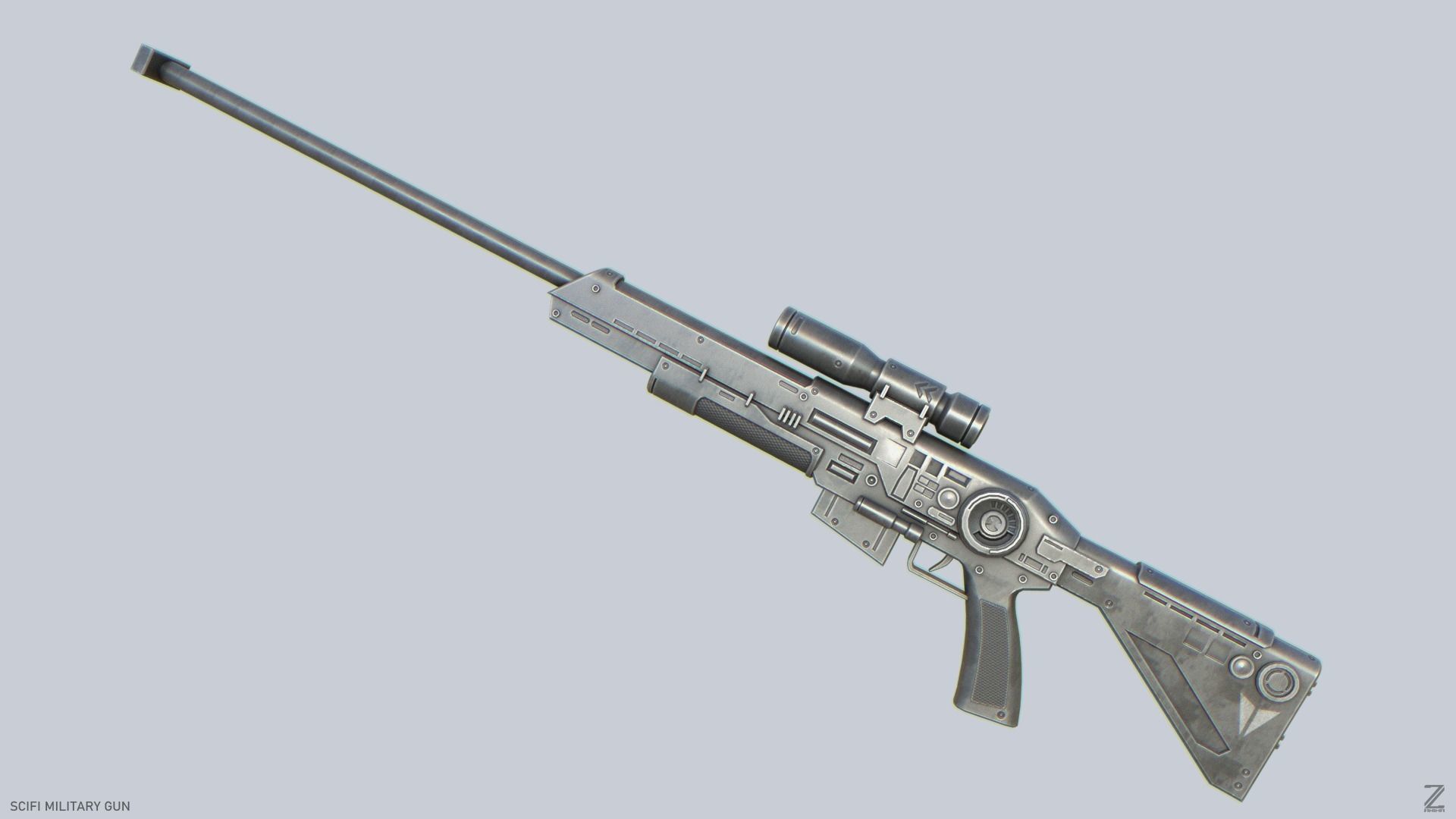 Scifi military gun Low-poly 3D model_8