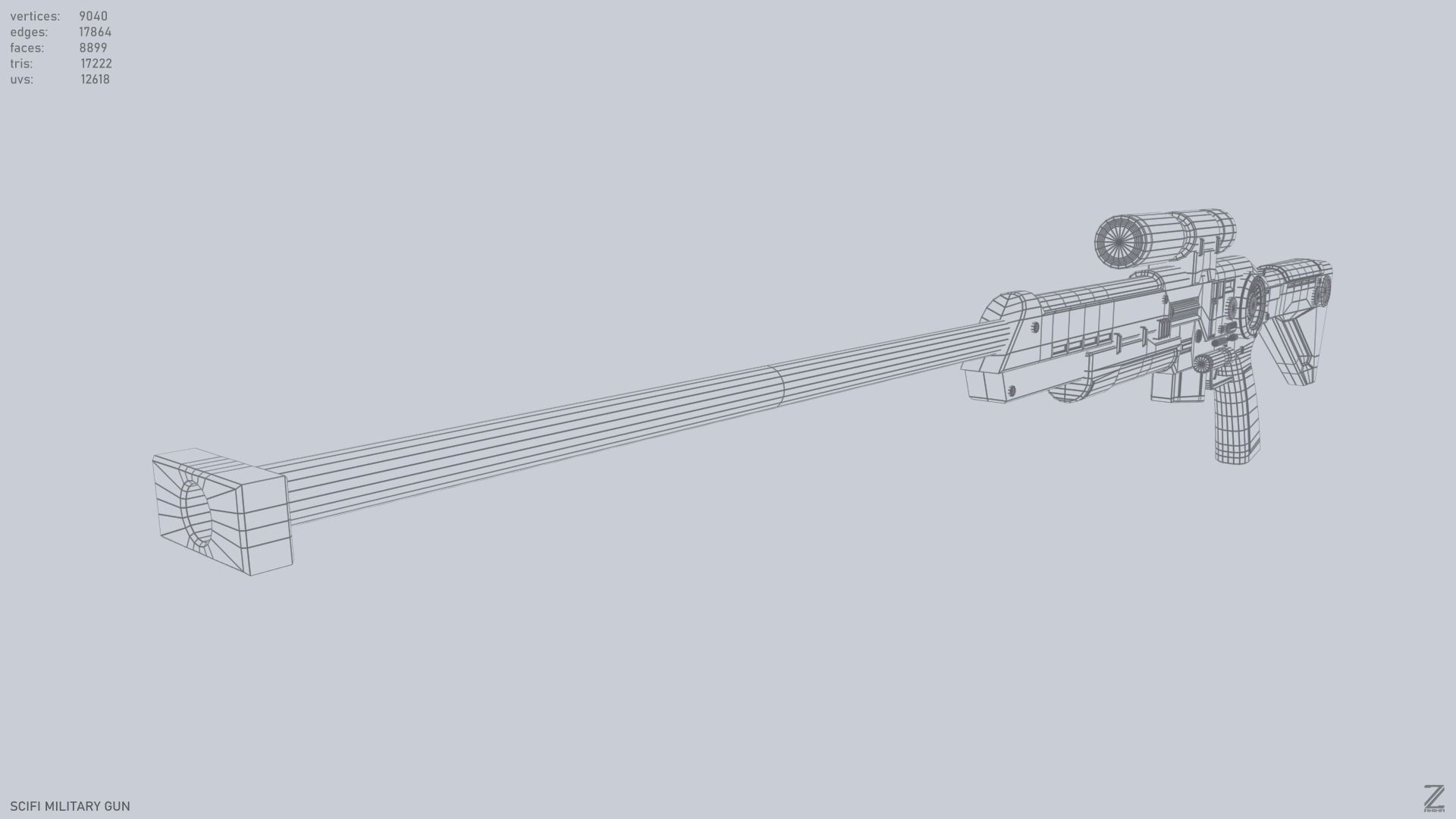 Scifi military gun Low-poly 3D model_12