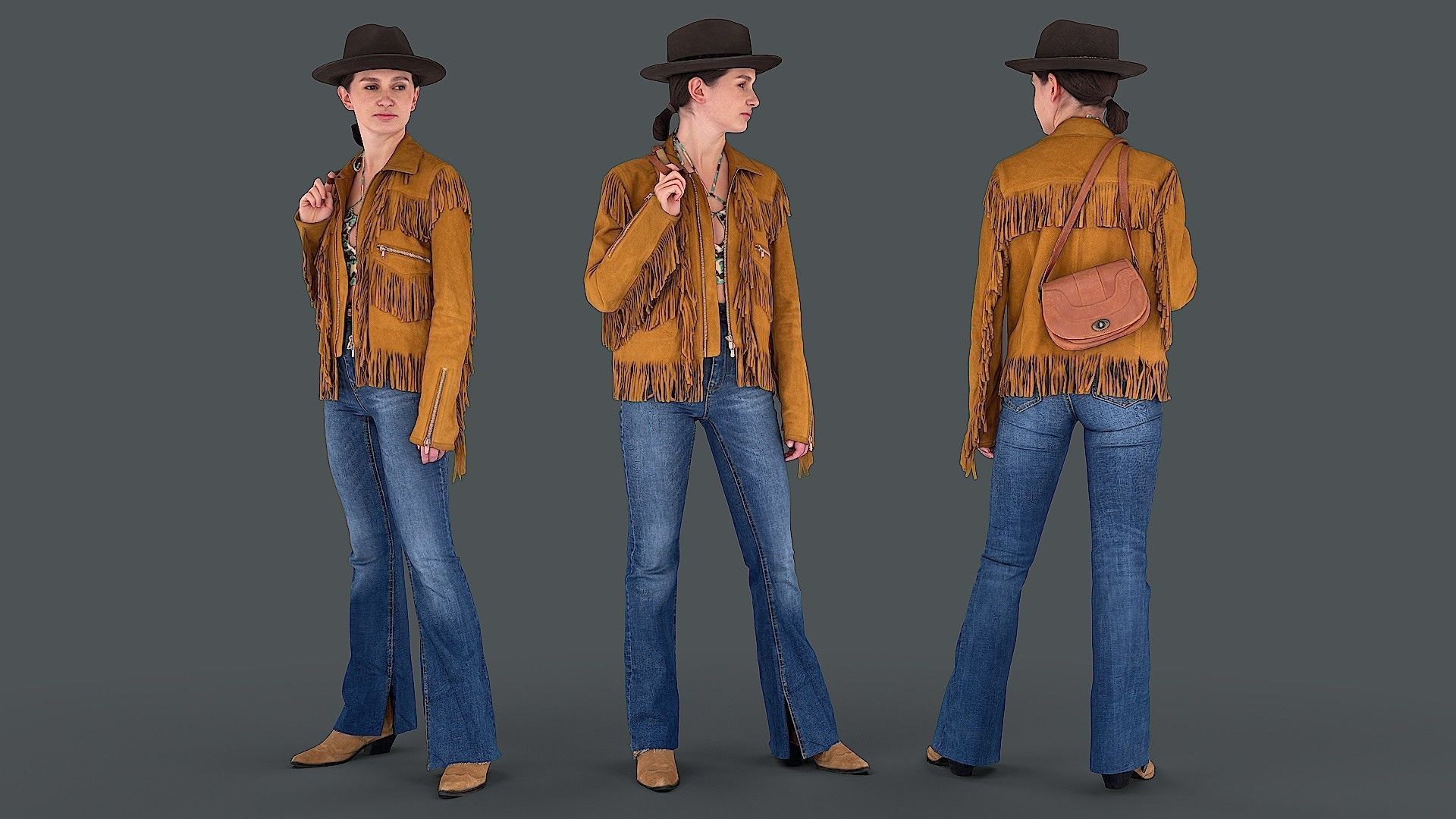 Fringe Charm Urban Cowboy Style Girl 3D model_1