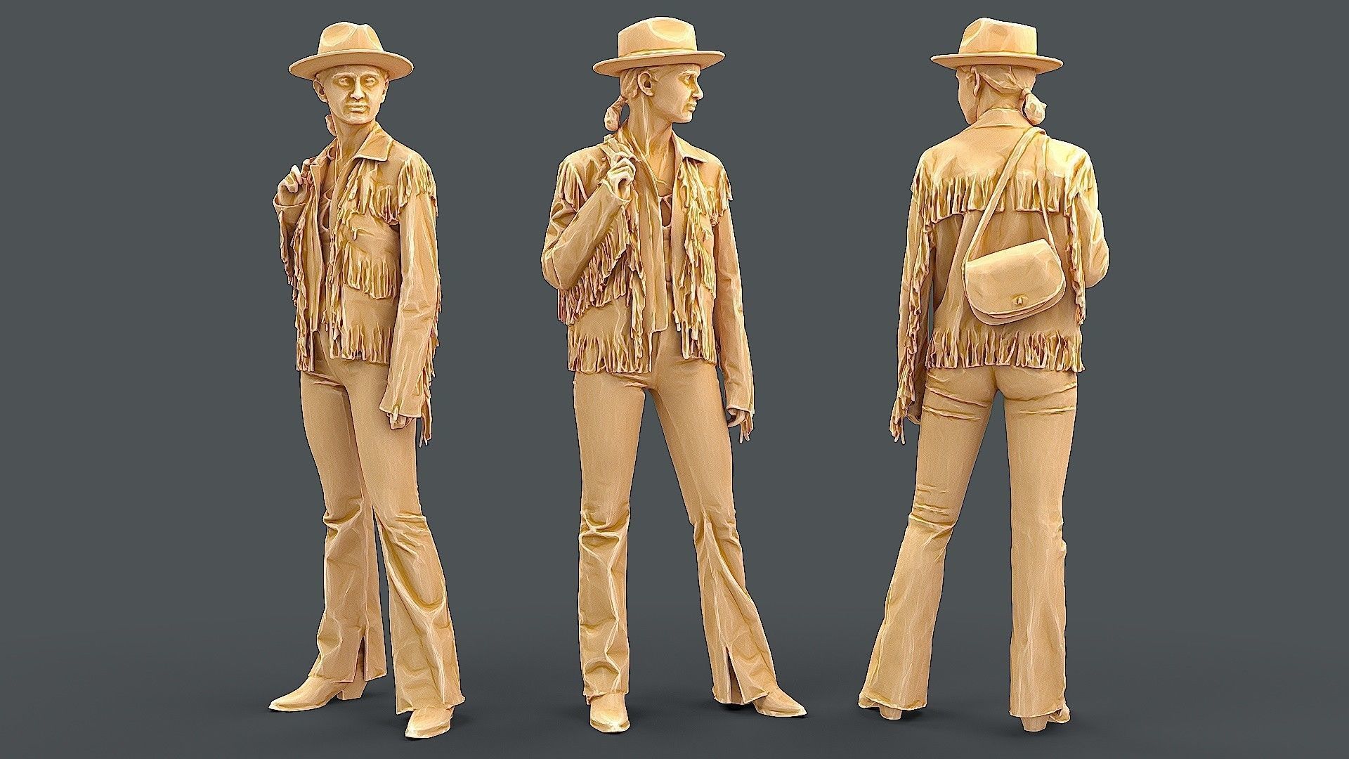 Fringe Charm Urban Cowboy Style Girl 3D model_2