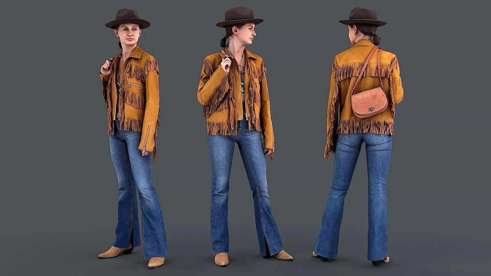 Fringe Charm Urban Cowboy Style Girl 3D model_0