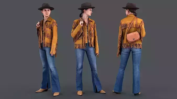 Fringe Charm Urban Cowboy Style Girl 3D model