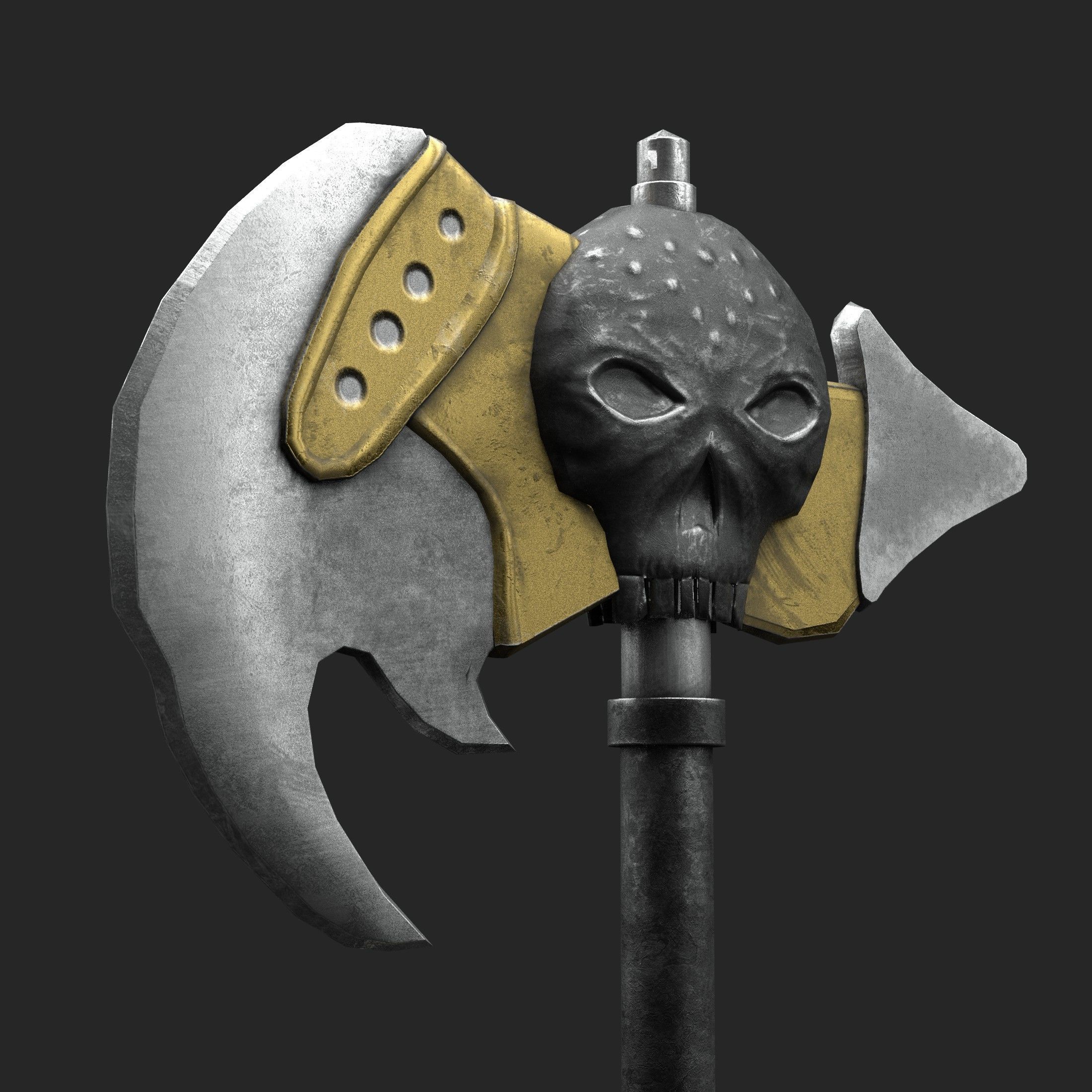 Diablo Inspired Great Axe - Skull Axe Low-poly 3D model_5