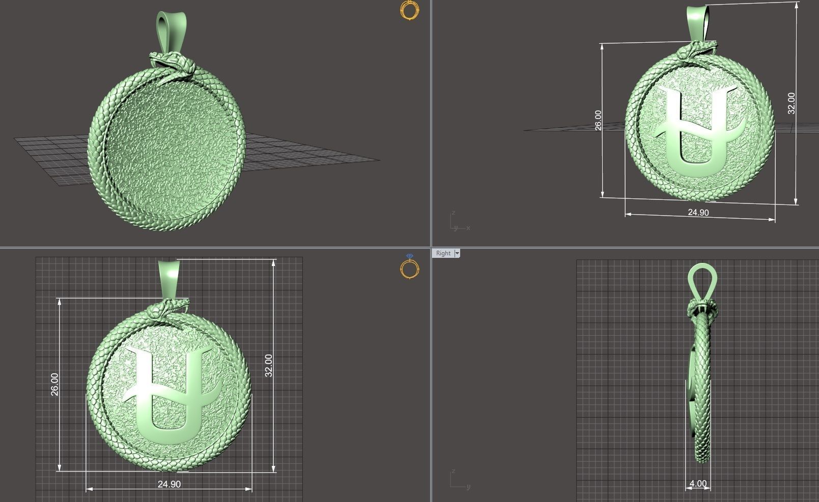 Ouroboros snake pendant  3D print model_5