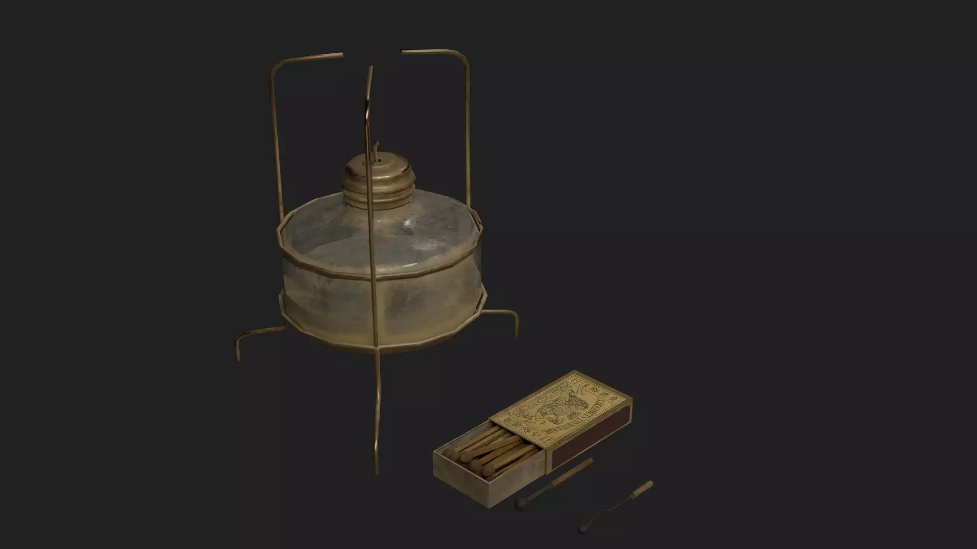 old lamp and matchbox with pbr textures Low-poly 3D model