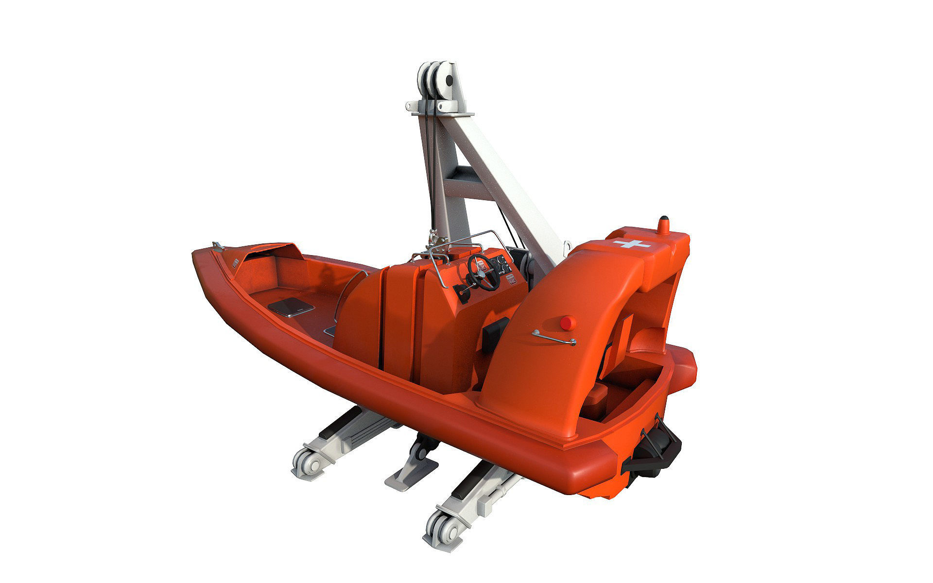 Rescue boat with a crane 3D model_1
