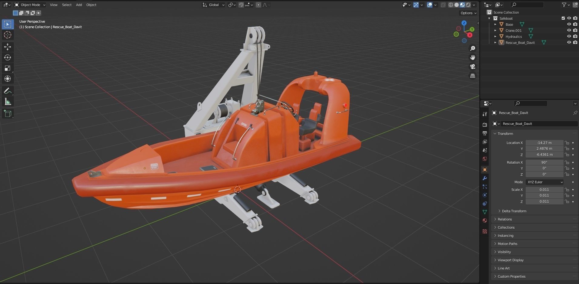 Rescue boat with a crane 3D model_9