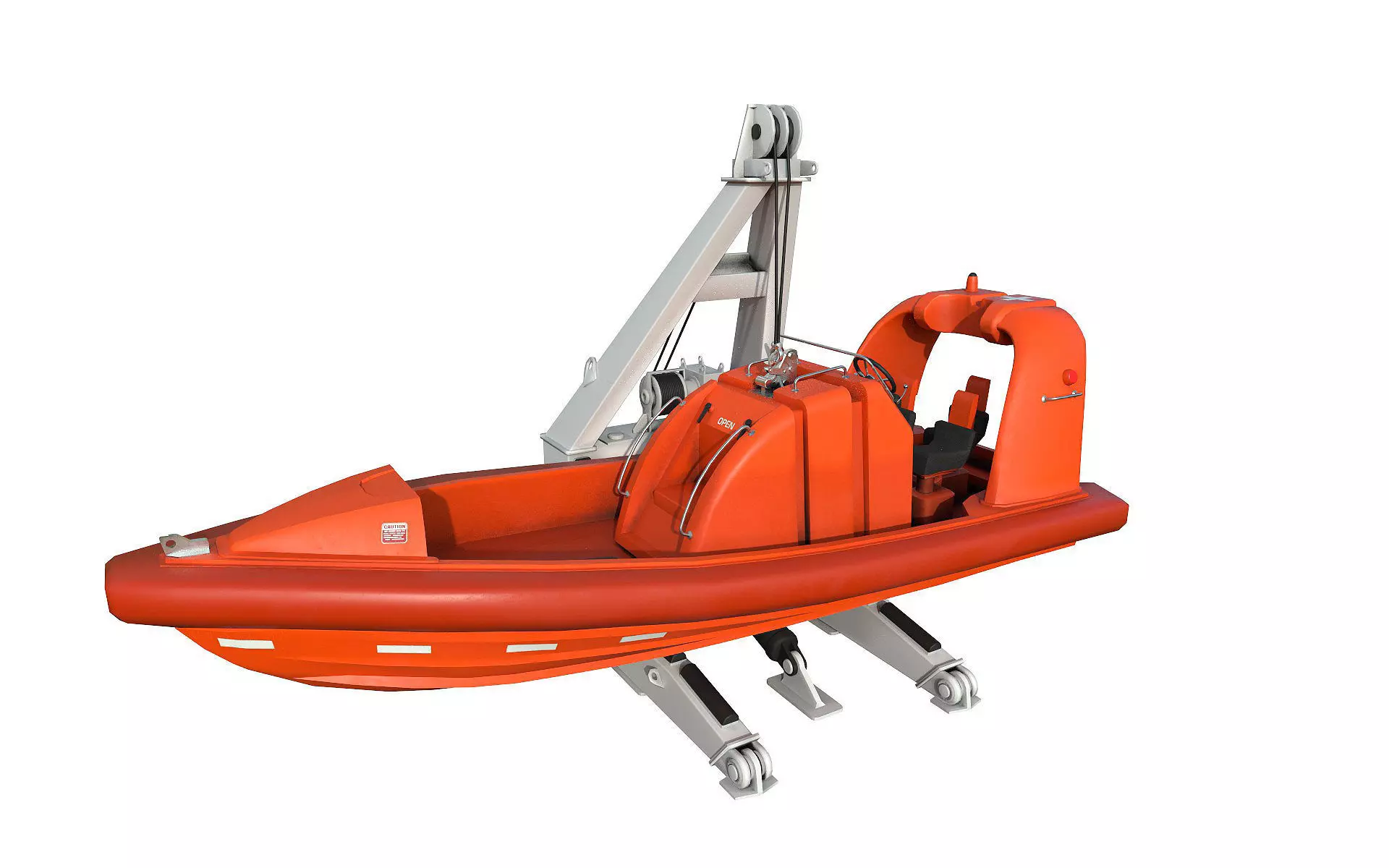 Rescue boat with a crane 3D model_0