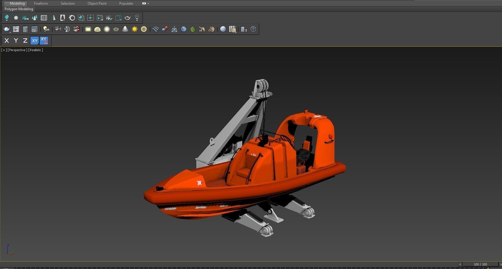 Rescue boat with a crane 3D model_11