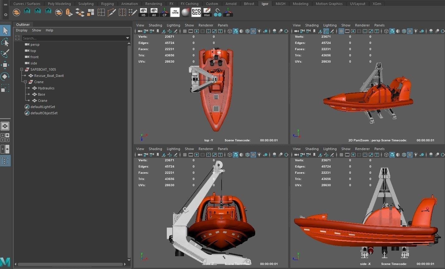 Rescue boat with a crane 3D model_12